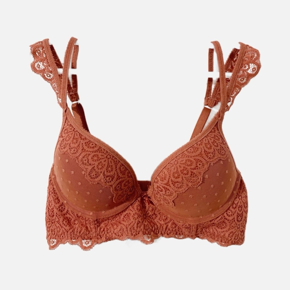Aerie Floral Lace Terra Cotta Push-up Bra Adjustable Straps Size 32A Hook Eye